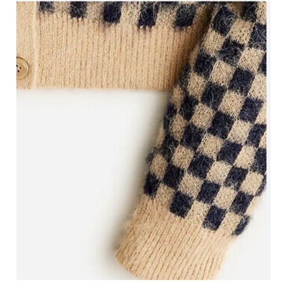 NWT J Crew Checkered V Neck Cardigan Sweater, Brushed Yarn - Picture 2 of 6